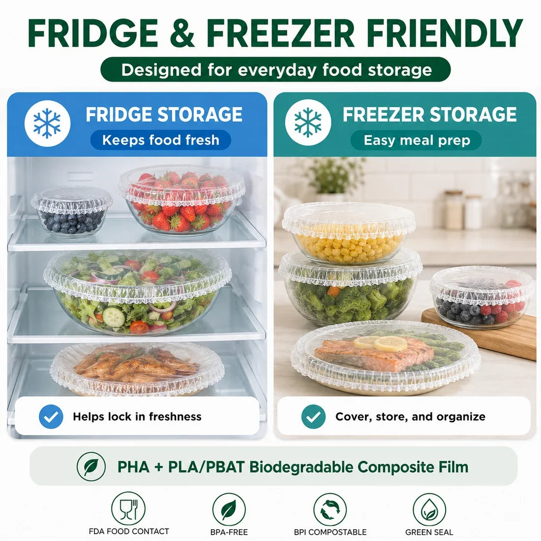 NYRVELA® Biodegradable Stretch Food Covers, Compostable Bowl & Plate Covers, 200 PCS
